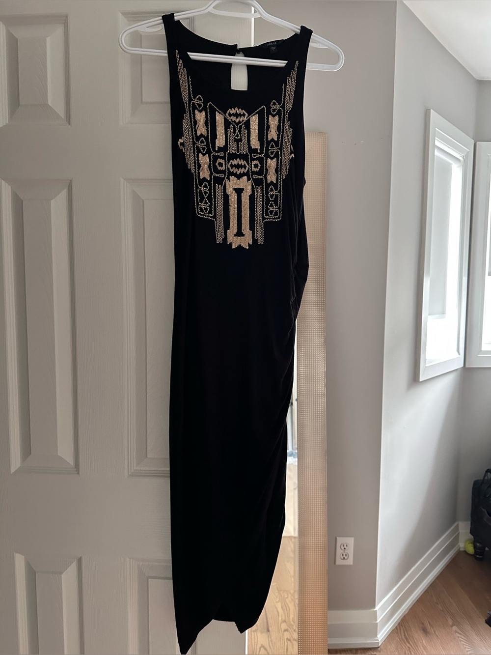 Guess Black Maxi Dress with Gold Beaded Embellishment